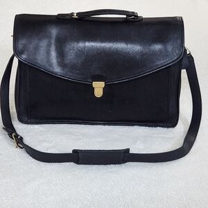 Vintage Coach Morgan Black Leather Briefcase Brass Pushlock Bag